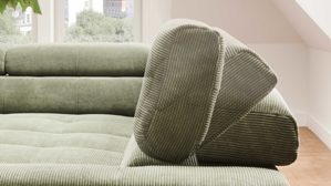 Ecksofa SOFAkultur aus Stoff in Grün SOFAkultur Programm SK 745 2.0 - Ecksofa olivfarbener Feincord - Stellfläche ca.  276 x 219 cm
