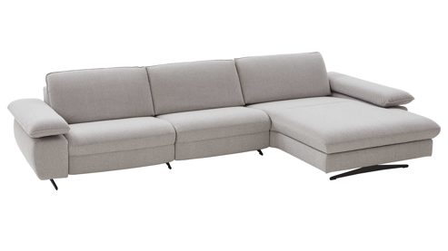 Ecksofa comfortmaster besser sitzen, liegen, leben aus Stoff in Hellgrau Comfortmaster Spektra 1488 - Relax-Wohnlandschaft mit vielen Funktionen hellgraues Flachgewebe Loop 02 jet – Stellfläche ca. 344 x 182 cm