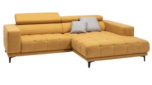 Ecksofa KAWOO aus Stoff in Gelb KAWOO Serie 7536 - Ecksofa mit Funktionen honiggelbe Chenille & schwarze Metallfüße - Stellfläche ca. 278 x 192 cm