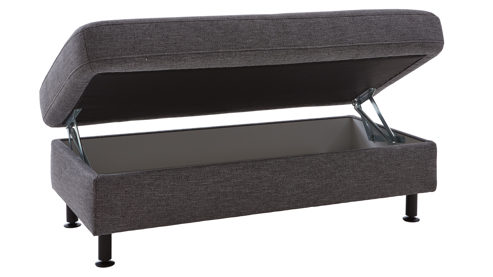 Funktionshocker modulmaster aus Stoff in Grau Modulmaster MM-ZE1080 - XXL-Hocker mit Funktion stahlgraues Flachgewebe Unica & schwarze Metallfüße – ca.  130 x 65 cm