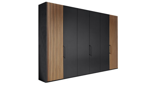 Kleiderschrank PARTNERRING COLLECTION aus Holz in Schwarz PARTNERRING COLLECTION Schlafzimmerprogramm Manhattan - Kleiderschrank Graphit & Eiche Bianco - sechs Türen, Breite ca. 300 cm