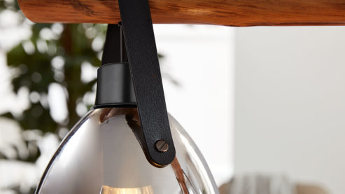 Pendelleuchte Interliving aus Glas in Grau Interliving Leuchten Serie 9332 - Hängeleuchte Rauchglas & Mattschwarz – Länge ca. 100 cm