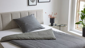 Bettwäsche-Set Interliving aus Stoff in Grau Interliving Bettwäsche Serie 9128 Baumwollsatin in Grau & Anthrazit - ca. 155 x 220 cm