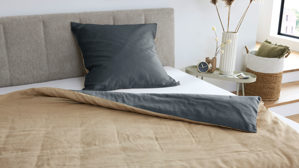 Bettwäsche-Set Interliving aus Stoff in Beige Interliving Bettwäsche Serie 9128 Baumwollsatin in Sand & Anthrazit - ca. 135 x 200 cm