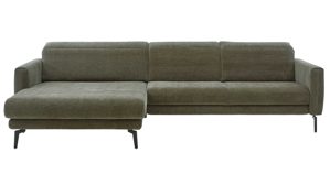 Ecksofa modulmaster aus Stoff in Grün Modulmaster Serie MM-ZE1195 - Ecksofa olivgrünes Flachgewebe Maranta & schwarze Metallfüße – Stellfläche ca. 191 x 305 cm