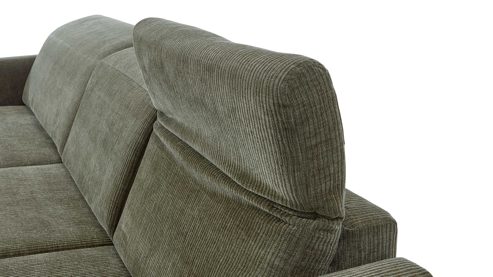 Ecksofa modulmaster aus Stoff in Grün Modulmaster Serie MM-ZE1195 - Ecksofa olivgrünes Flachgewebe Maranta & schwarze Metallfüße – Stellfläche ca. 191 x 305 cm