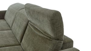 Ecksofa modulmaster aus Stoff in Grün Modulmaster Serie MM-ZE1195 - Ecksofa olivgrünes Flachgewebe Maranta & schwarze Metallfüße – Stellfläche ca. 191 x 305 cm