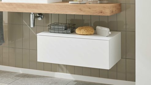 Unterschrank Interliving aus Holz in Weiß Interliving Bad Serie 3725 – Unterschrank-Set Alpinweiß - eine Schublade, Länge ca. 80 cm