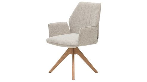 Polsterstuhl Interliving aus Stoff in Weiß Interliving Esszimmer Serie 5102 – Armlehnstuhl U512 mit Drehfunktion Eiche bianco & leinenfarbener Jacquard Lodge L07