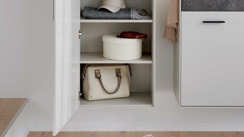 Garderobenschrank Interliving aus Holz in Weiß Interliving Garderoben Serie 6013 - Garderobenschrank Sahara Creme & Granitfurnier - eine Tür, Höhe ca. 180 cm