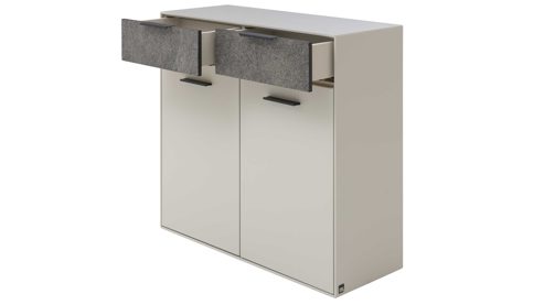 Schuhschrank Interliving aus Holz in Weiß Interliving Garderoben Serie 6013 - Schuhschrank Sahara Creme & Granitfurnier - zwei Türen, zwei Schubladen, Breite ca. 90 cm