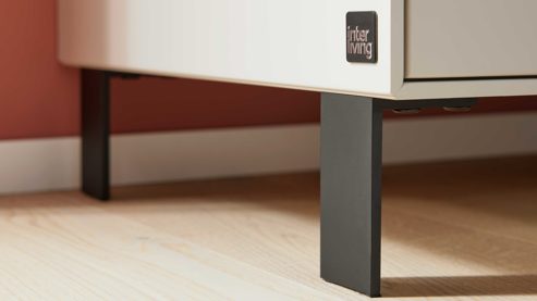 Wohnwand Interliving aus Holz in Weiß Interliving Wohnzimmer Serie 2030 PLUS - Wohnwand Sahara Creme & Granitfurnier - fünfteilig, Länge ca. 309 cm