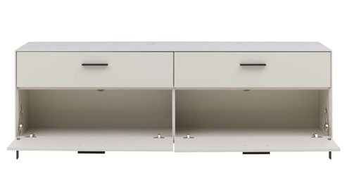 Lowboard Interliving aus Holz in Weiß Interliving Wohnzimmer Serie 2030 PLUS - Lowboard Sahara Creme & Granitfurnier - zwei Schubladen, Länge ca. 200 cm