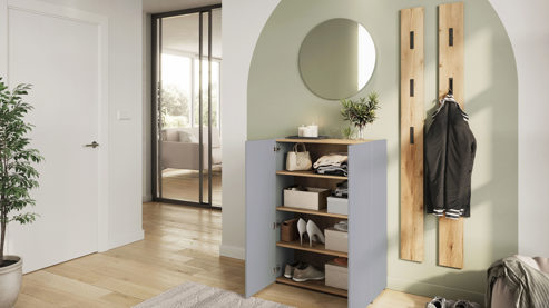 Schuhschrank KAWOO aus Holz in Grau KAWOO Garderobenprogramm GW-Alviano - Schuhschrank Naturgrau & Navarra Eiche - ca. 74 x 105 cm