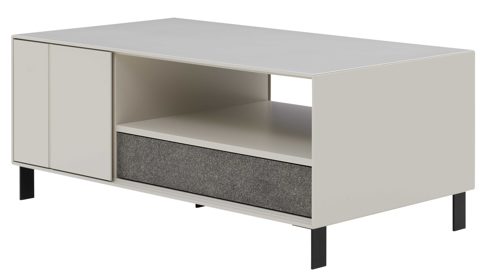 Couchtisch Interliving aus Holz in Weiß Interliving Wohnzimmer Serie 2030 PLUS - Couchtisch Sahara Creme & Granitfurnier - zwei Türen, eine Schublade, ca. 110 x 60 cm