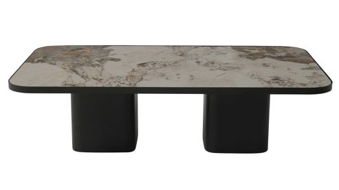 Couchtisch Interliving aus Keramik in Weiß Interliving Couchtisch Serie 6229 marmorfarbene Keramik Calcatta & schwarzer Stahl - ca. 140 x 80 cm