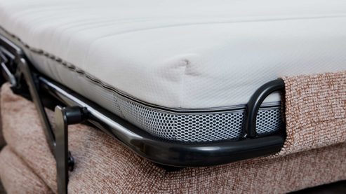 Schlafsofa Interliving aus Stoff in Rosa Interliving Schlafsofa Serie 4700 - Schlafsofa 160LÄ sienafarbener Webstoff Loft & schwarze Aluminiumfüße - Breite ca. 228 cm