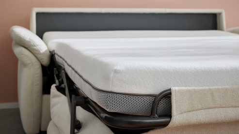 Schlafsofa Interliving aus Stoff in Weiß Interliving Schlafsofa Serie 4700 - Schlafsofa naturweißes Flachgewebe Cyber & schwarze Aluminiumfüße - Breite ca. 188 cm