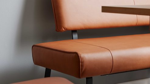 Eckbank Interliving aus Stoff in Hellbraun Interliving Esszimmer Serie 5505 - Eckbankkombination caramelfarbene Mikrofaser 925-72 & schwarzes Metall - Stellfläche ca. 169 x 215 cm