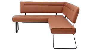 Eckbank Interliving aus Stoff in Hellbraun Interliving Esszimmer Serie 5505 - Eckbankkombination caramelfarbene Mikrofaser 925-72 & schwarzes Metall - Stellfläche ca. 169 x 215 cm