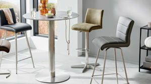 Bartisch Interliving aus Glas in Dunkelgrau Interliving Esszimmer Serie 5122 – Bartisch graues Glas & Edelstahl - Durchmesser ca. 90 cm