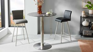 Bartisch Interliving aus Glas in Dunkelgrau Interliving Esszimmer Serie 5122 – Bartisch graues Glas & Edelstahl - Durchmesser ca. 90 cm