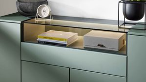 Highboard Interliving aus Holz in Grün Interliving Wohnzimmer Serie 2031 - Highboard Schilfgrün - Breite ca. 150 cm