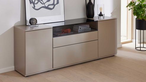 Sideboard Interliving aus Holz in Grau Interliving Wohnzimmer Serie 2031 - Sideboard Grau & Risseiche - zwei Türen, zwei Schubladen, Breite ca. 180 cm