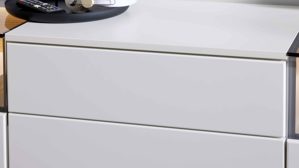 Lowboard Interliving aus Holz in Weiß Interliving Wohnzimmer Serie 2031 - Lowboard als Medienmöbel Tonweiß & graues Glas - zwei Türen, eine Schublade, Breite ca. 180 cm