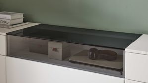 Wohnwand Interliving aus Holz in Weiß Interliving Wohnzimmer Serie 2031 - Wohnlösung Tonweiß & graues Glas - Länge ca. 270 cm