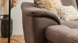 Ecksofa modulmaster aus Stoff in Braun Modulmaster MM-PP1188 - Wohnlandschaft nougatbraune Mikrofaser Mammut & geölte Wildeiche - Stellfläche ca. 243 x 341 cm