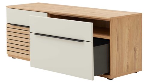 Wohnwand Interliving aus Holz in Beige Interliving Wohnzimmer Serie 2032 - Wohnwand Sandbeige & Risseiche - Länge ca. 315 cm