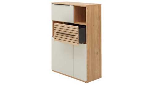 Wohnwand Interliving aus Holz in Beige Interliving Wohnzimmer Serie 2032 - Wohnwand EB31501 Sandbeige & Risseiche - Länge ca. 315 cm