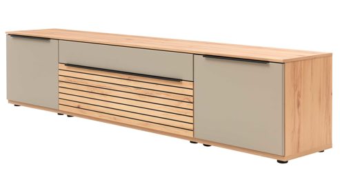 Wohnwand Interliving aus Holz in Grau Interliving Wohnzimmer Serie 2032 - Wohnwand EB27001 Grau & Risseiche- Länge ca. 270 cm