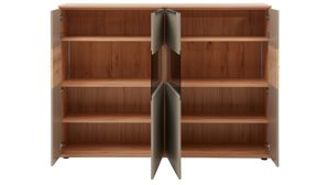 Highboard Interliving aus Holz in Grau Interliving Wohnzimmer Serie 2032 - Highboard Grau & Risseiche - vier Türen, Breite ca. 180 cm
