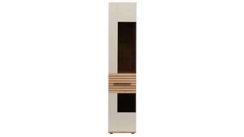 Vitrine Interliving aus Holz in Beige Interliving Wohnzimmer Serie 2032 - Vitrine Sandbeige & Risseiche - dreiteilig, Länge ca. 150 cm