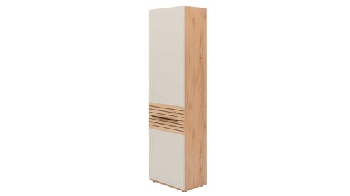 Vitrine Interliving aus Holz in Beige Interliving Wohnzimmer Serie 2032 - Vitrine Sandbeige & Risseiche - dreiteilig, Länge ca. 150 cm