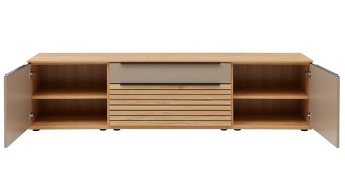 Wohnwand Interliving aus Holz in Grau Interliving Wohnzimmer Serie 2032 - Wohnwand Grau & Risseiche - Länge ca. 315 cm