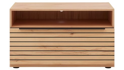 Lowboard Interliving aus Holz in Beige Interliving Wohnzimmer Serie 2032 - Lowboard Sandbeige & Balkenbuche - dreiteilig, Länge ca. 210 cm