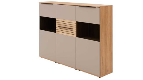 Highboard Interliving aus Holz in Grau Interliving Wohnzimmer Serie 2032 - Highboard Grau & Risseiche - drei Türen, Breite ca. 180 cm