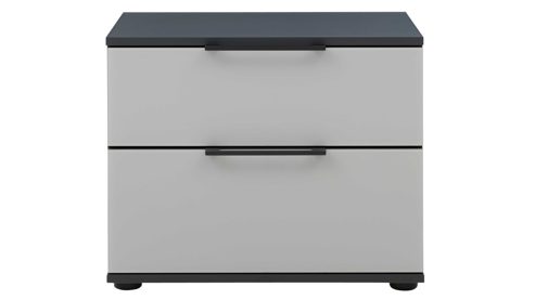 Nachtkommode Interliving aus Holz in Hellgrau Interliving Schlafzimmer Serie 1210 – Nachtkommode Seidengrau & Basalt - zwei Schubladen, Breite ca. 46 cm