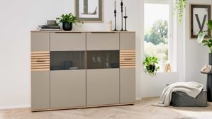 Highboard Interliving aus Holz in Grau Interliving Wohnzimmer Serie 2032 - Highboard Grau & Risseiche - vier Türen, Breite ca. 180 cm