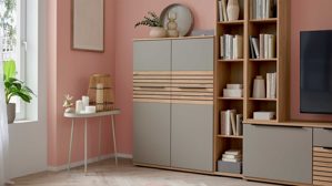 Wohnwand Interliving aus Holz in Grau Interliving Wohnzimmer Serie 2032 - Wohnwand Grau & Risseiche - Länge ca. 315 cm