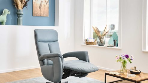 Relaxsessel modulmaster aus Leder in Hellblau Modulmaster MM-PN1062 - Relaxsessel 1DRF stahlfarbenes Leder Vivre & Sternfuß V1S