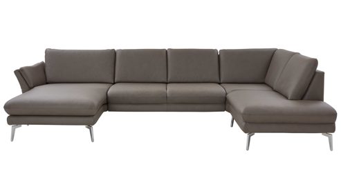 Ecksofa modulmaster aus Leder in Grau Modulmaster MM-PN1184 - Wohnlandschaft steingraues Leder Vivre & glänzende Metallfüße - Stellfläche ca. 333 x 208 cm