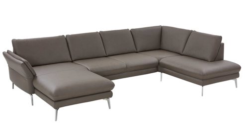 Ecksofa modulmaster aus Leder in Grau Modulmaster MM-PN1184 - Wohnlandschaft steingraues Leder Vivre & glänzende Metallfüße - Stellfläche ca. 333 x 208 cm