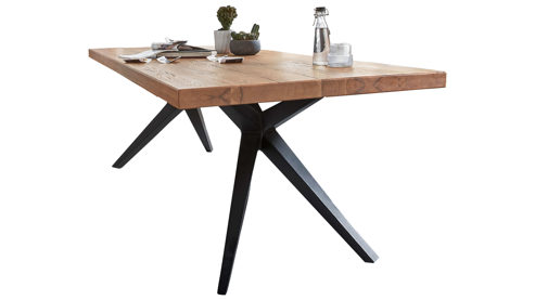 Esstisch WOODS & TRENDS aus Holz in Holzfarben WOODS & TRENDS Holztisch Vintage-Dining als Esstisch antik geölte Balkeneiche & Roheisen – ca. 220 x 100 cm