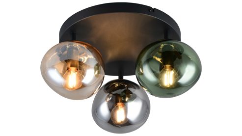 Deckenleuchte Interliving aus Glas in Mehrfarbig Interliving Leuchten Serie 9350 - Deckenlampe Glas in Amber, Grün & Rauch - Durchmesser ca. 39 cm