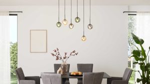 Pendelleuchte Interliving aus Glas in Mehrfarbig Interliving Leuchten Serie 9350 - Hängelampe Glas in Amber, Grün & Rauch - sechs Lampenschirme