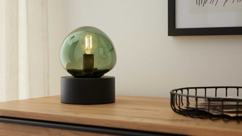 Tischleuchte Interliving aus Glas in Grün Interliving Leuchten Serie 9350 - Tischlampe grünes Glas - Höhe ca. 19 cm